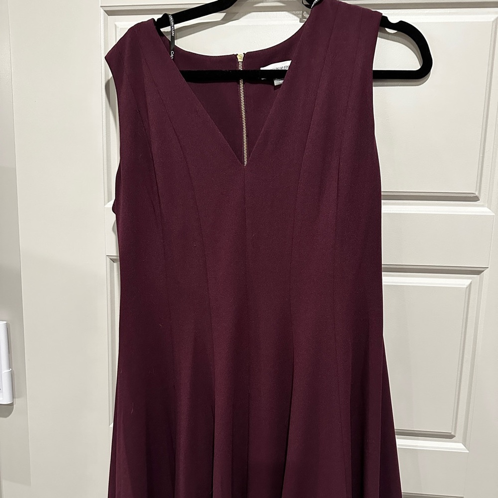 NWT A-line Midi V-Neck Dress | Calvin Klein | Size 12 | Burgundy